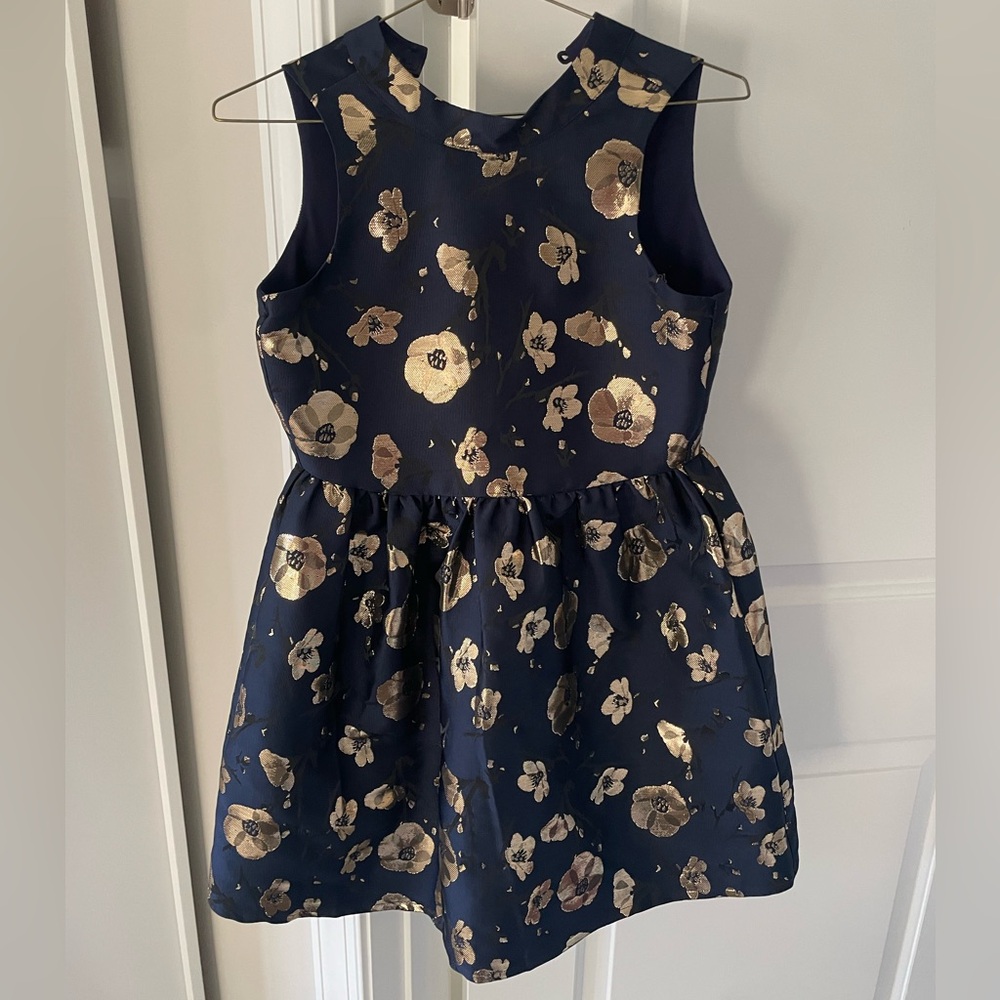 Girls blue and gold floral cotillion dress